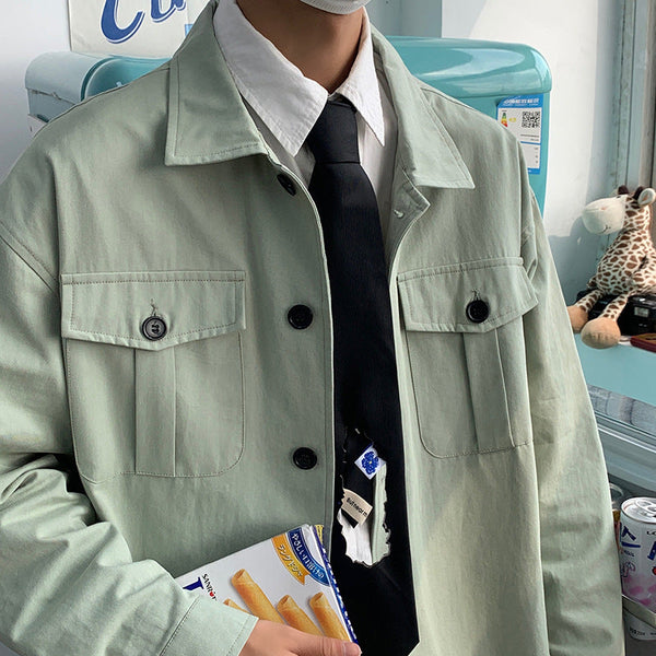 Men's Loose Pocket Decorated Long Sleeve Shirt Jacket