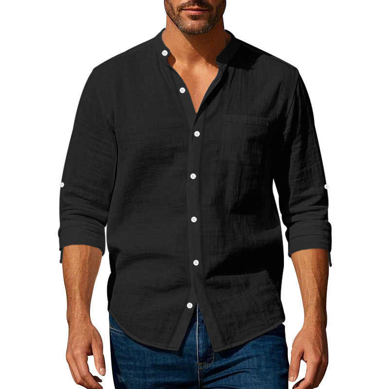 Long Sleeve Stand Collar Shirt With Pockets