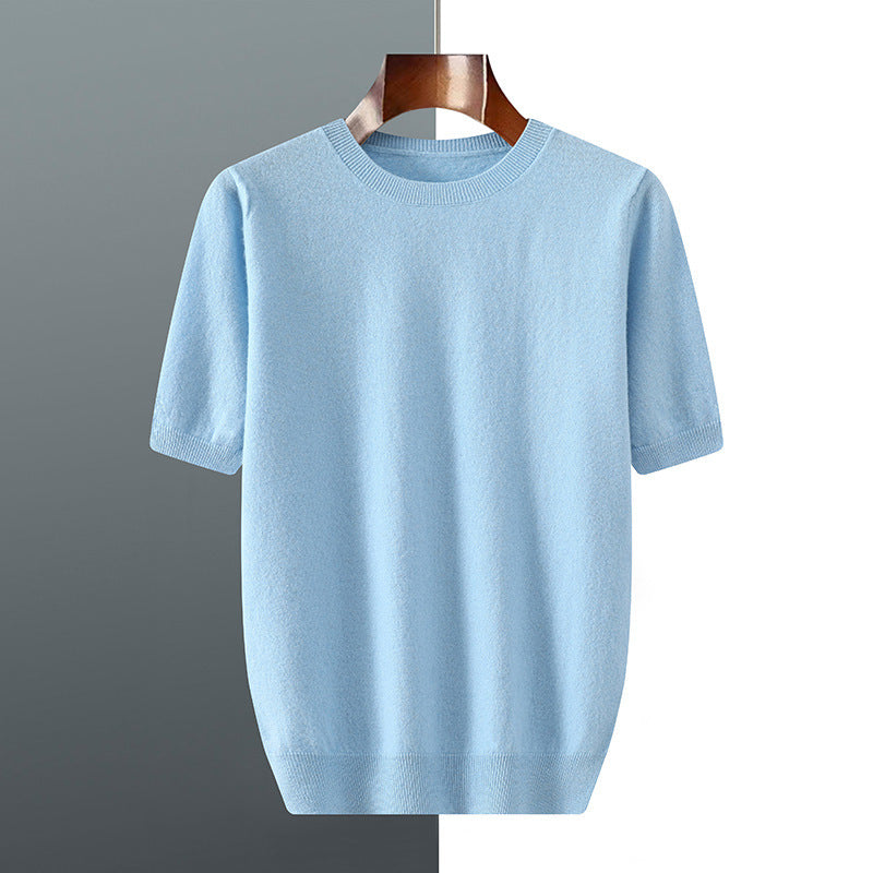 Men's Round Neck Knitted Sweater With Short Sleeves