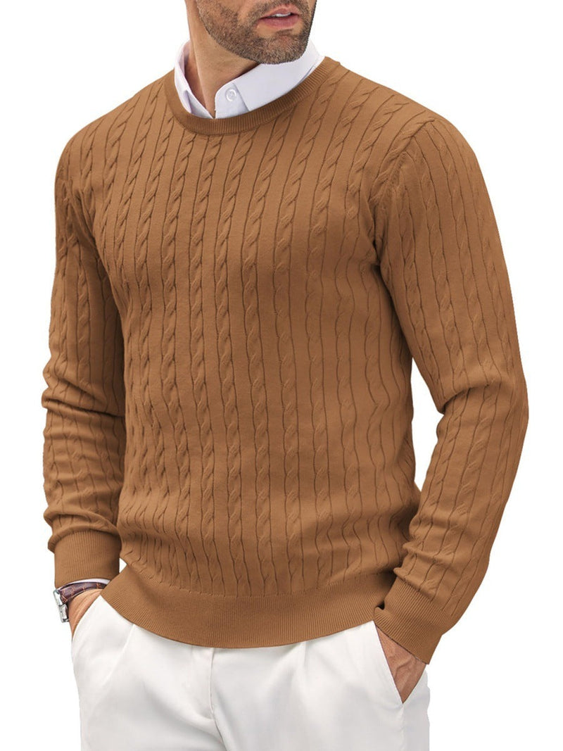 Round Neck Knitted Twisted Flower Slim Fit Sweater