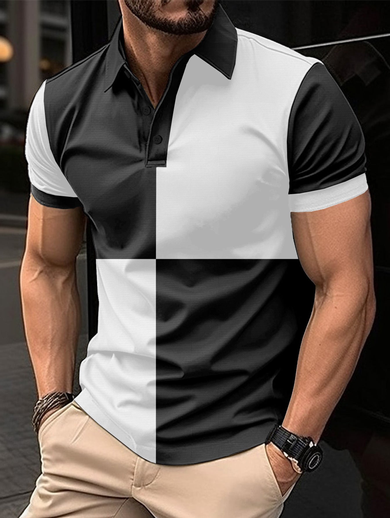 Sports Short Sleeve Color Stitching Turnover Neck Polo Shirt men