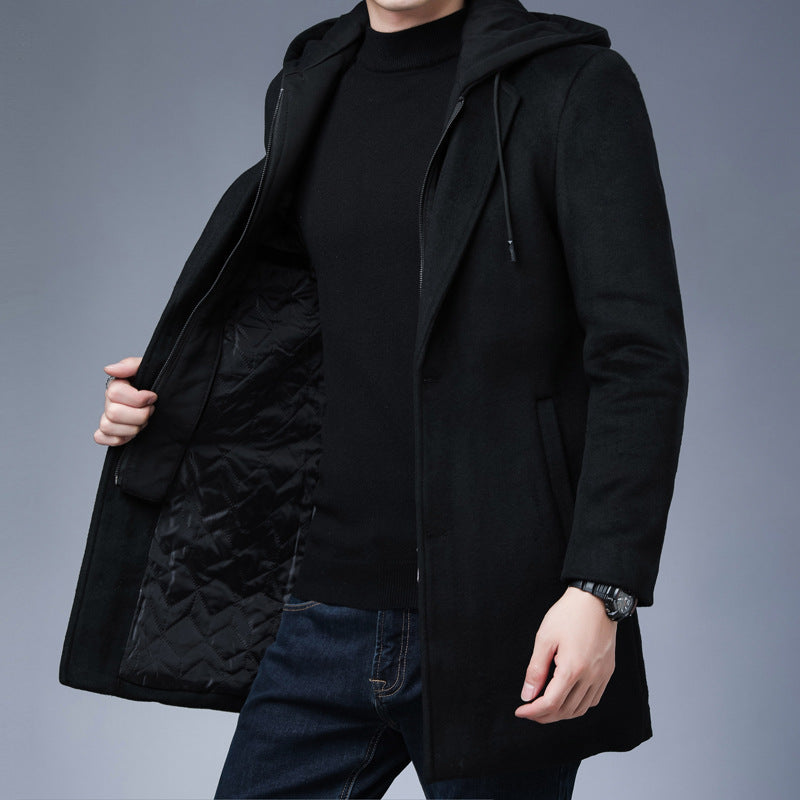 Men's Detachable Hooded Woolen Winter Coat