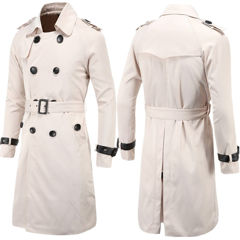 Men's Long Slim Double Breasted Windbreaker trench coat