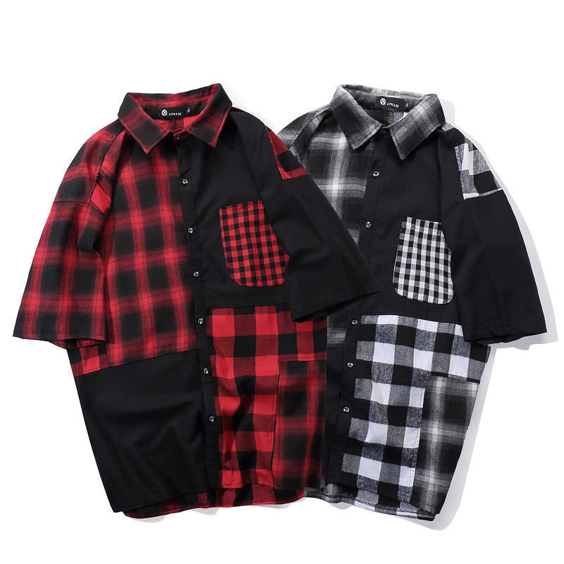 High Street Hip Hop Retro Check Patchwork Shirt