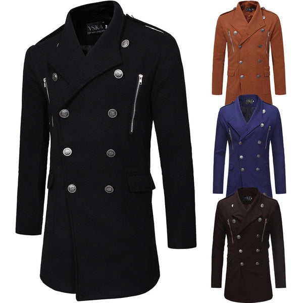 Men's Casual Slim-fit Mid-length Woolen Trench Coat