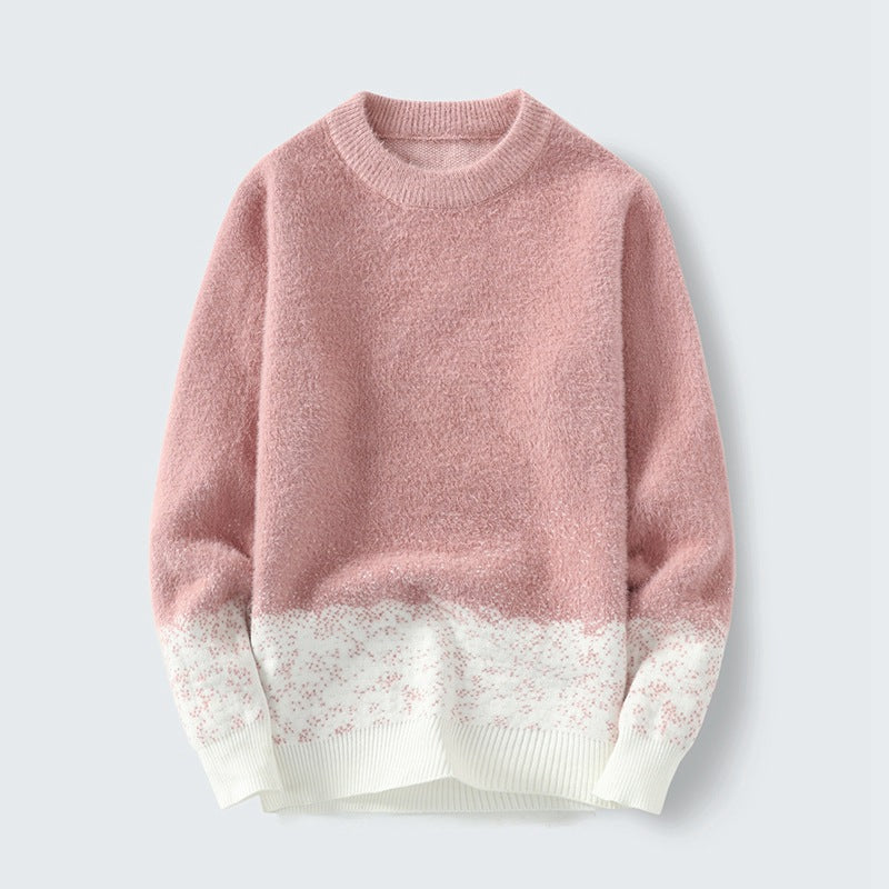 Fall Winter Pullover Round Neck Gradient Base Shirt Sweater Men