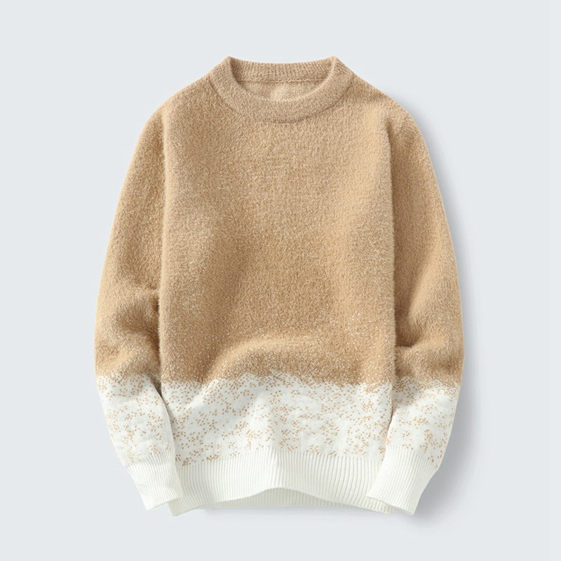 Fall Winter Pullover Round Neck Gradient Base Shirt Sweater Men