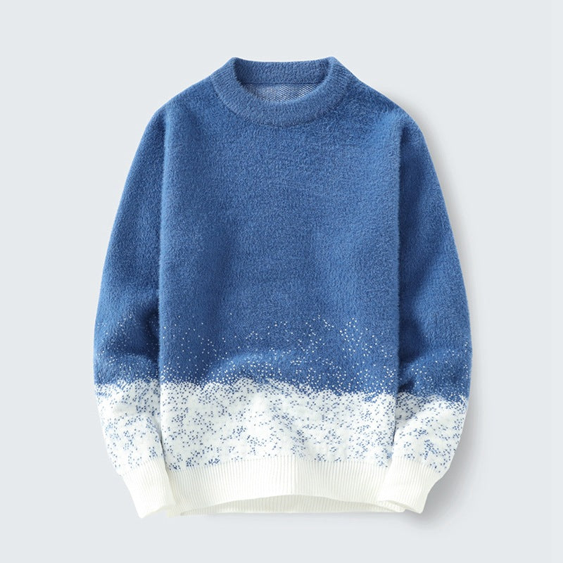 Fall Winter Pullover Round Neck Gradient Base Shirt Sweater Men