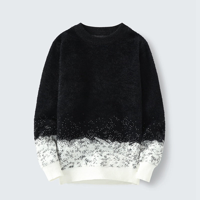 Fall Winter Pullover Round Neck Gradient Base Shirt Sweater Men