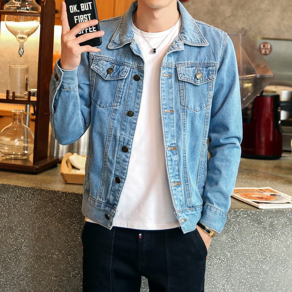 Lapel Long Sleeve Denim Jacket Men