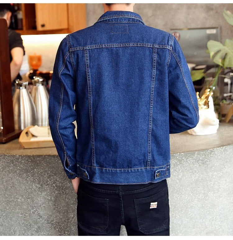 Lapel Long Sleeve Denim Jacket Men