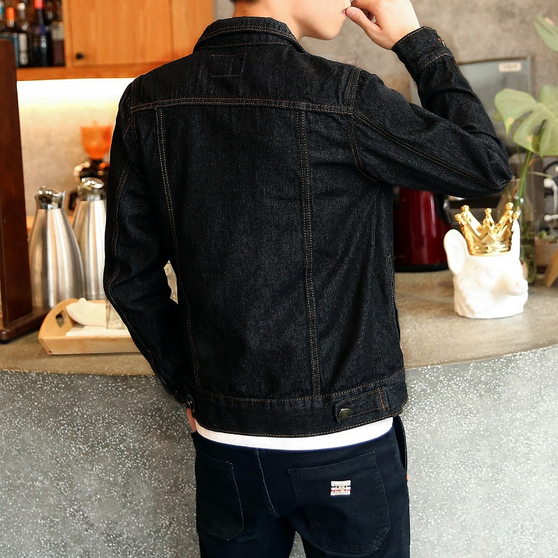 Lapel Long Sleeve Denim Jacket Men