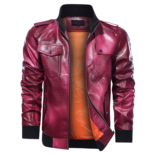 Men s Autumn And Winter Leather Motorcycle Jacket