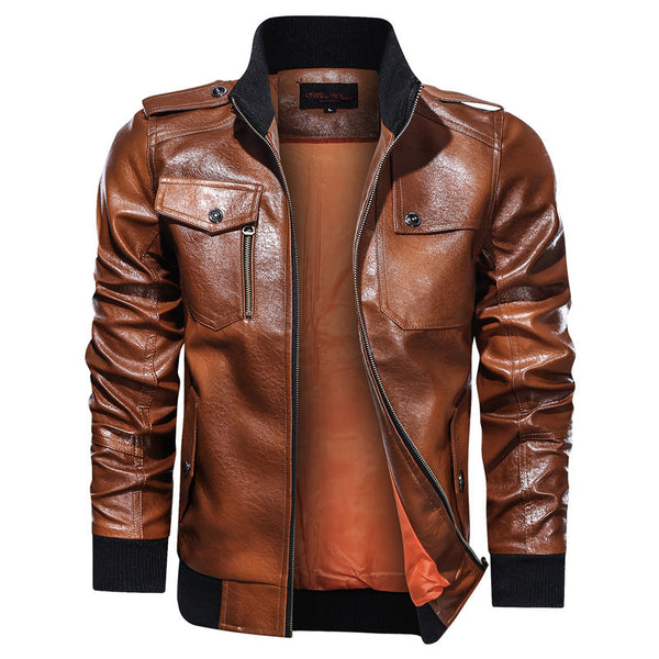 Men s Autumn And Winter Leather Motorcycle Jacket