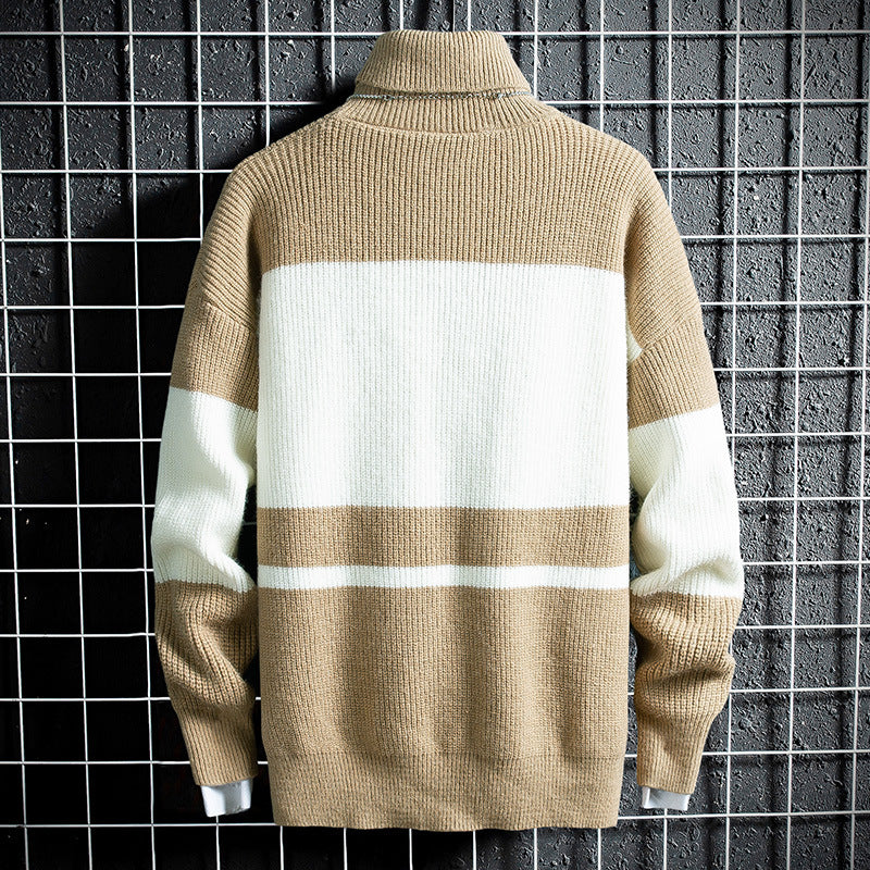 High Neck Loose Striped Bottoming Sweater