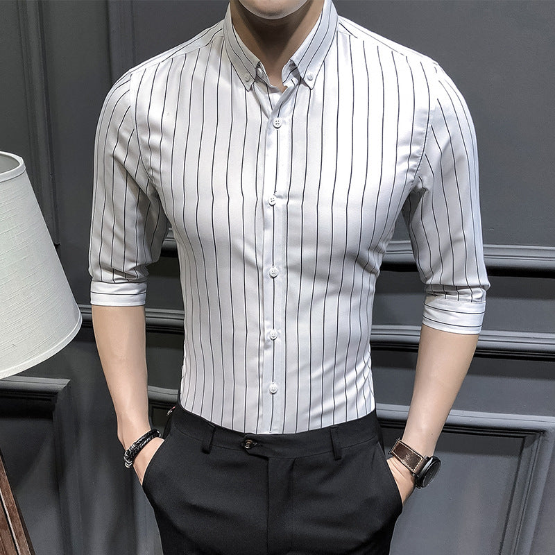 Summer Style Striped  Men's Slim Casual Shirt