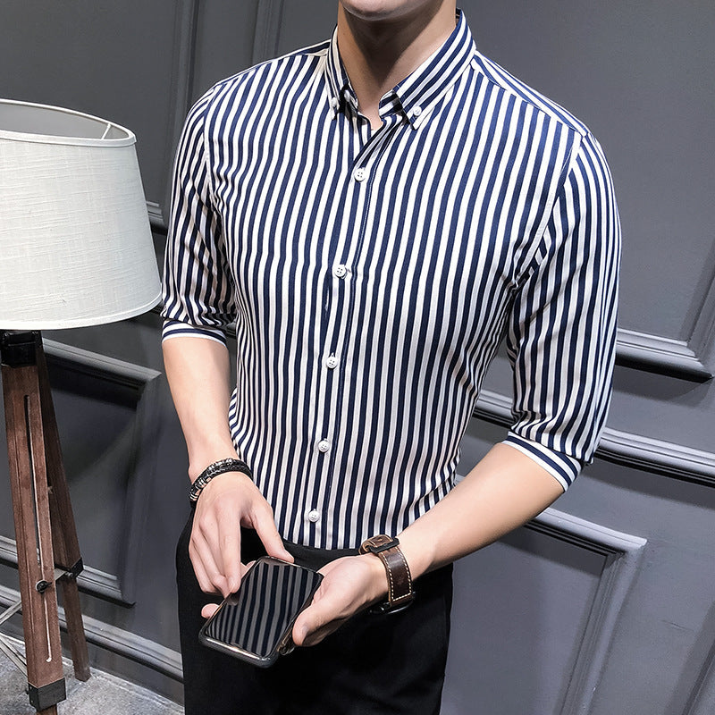 Summer Style Striped  Men's Slim Casual Shirt