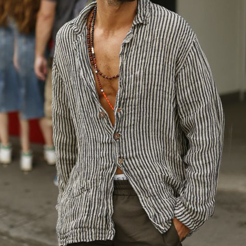 Striped Print Casual Shirt Men
