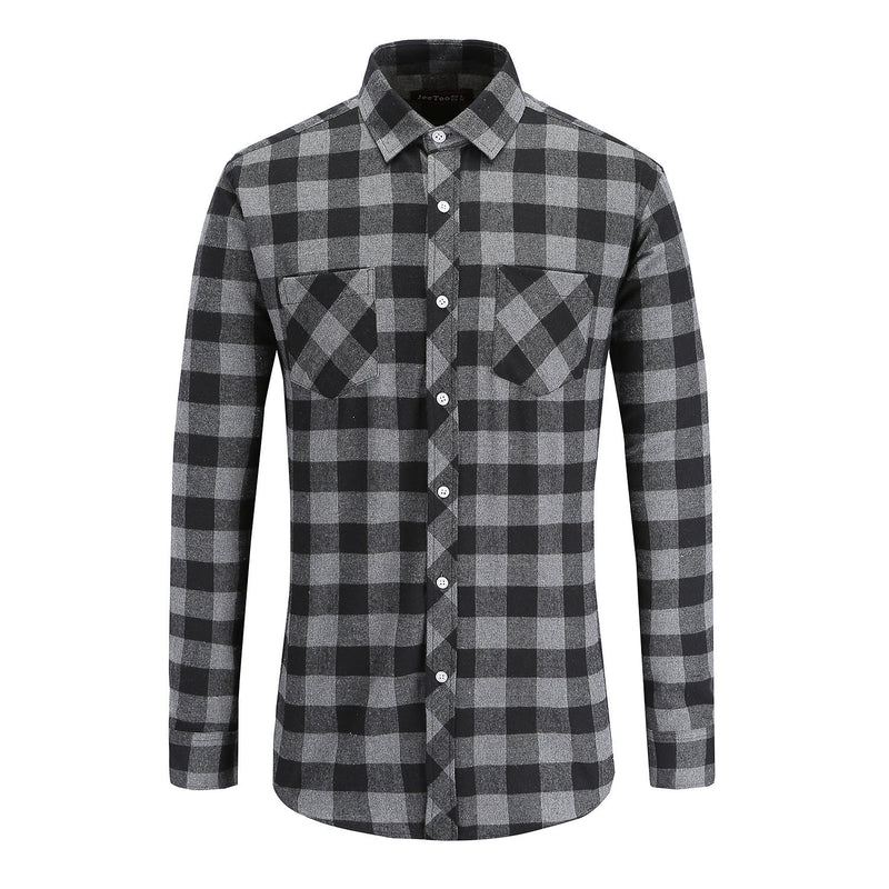 Flannel Double Pocket Men's Plaid Brushed Long Sleeved Shirt