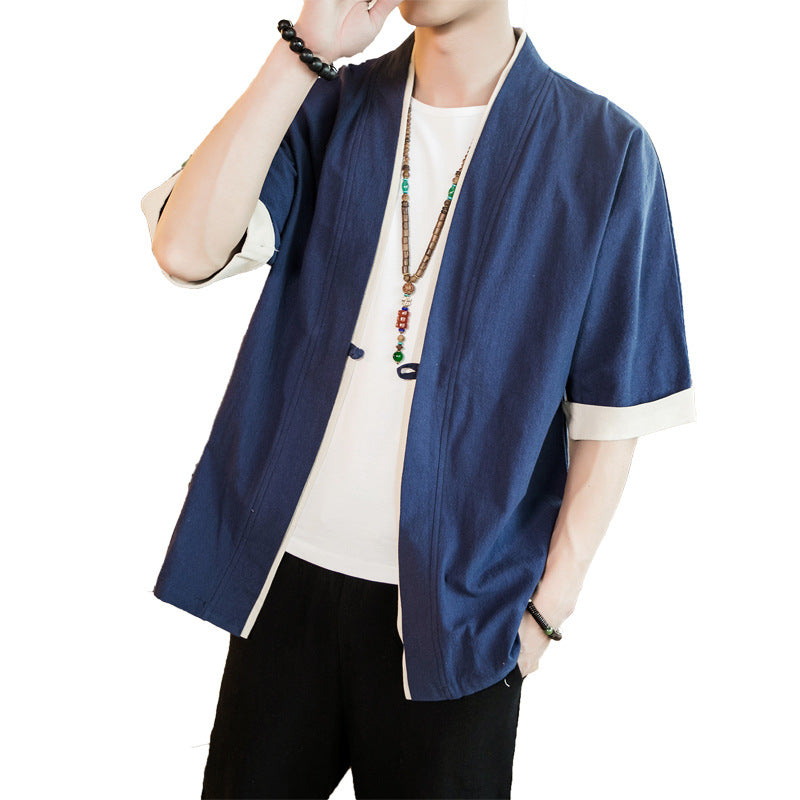 Cotton And Linen Jacket Five Point Sleeve Men