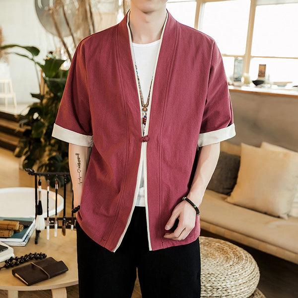 Cotton And Linen Jacket Five Point Sleeve Men