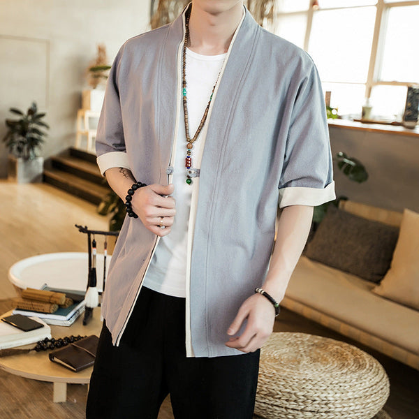 Cotton And Linen Jacket Five Point Sleeve Men