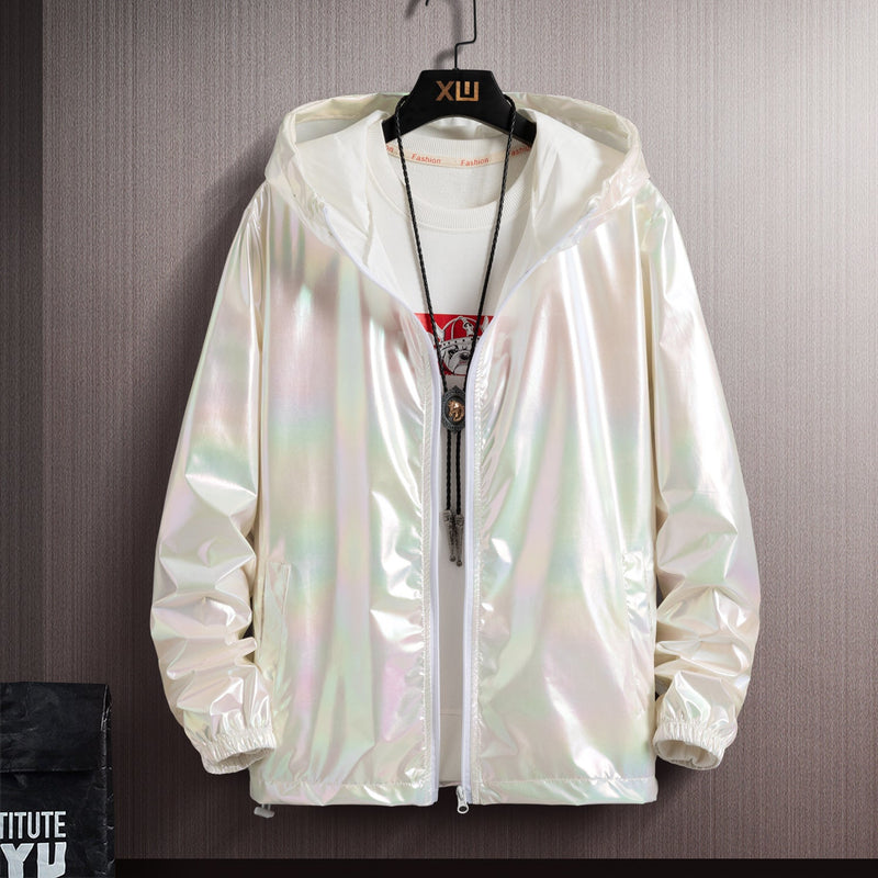 New Men's Shiny Sunscreen Hooded Jacket