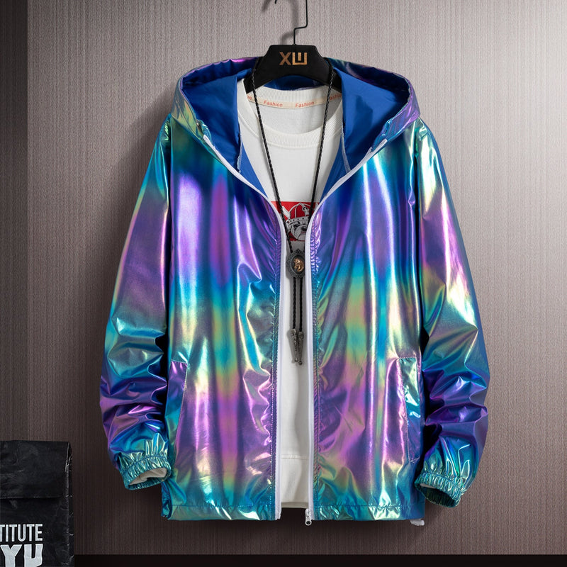 New Men's Shiny Sunscreen Hooded Jacket