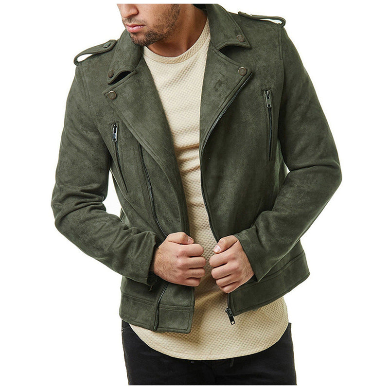 Lapel Leather Jacket Short Diagonal Zipper Suede Jacket Men