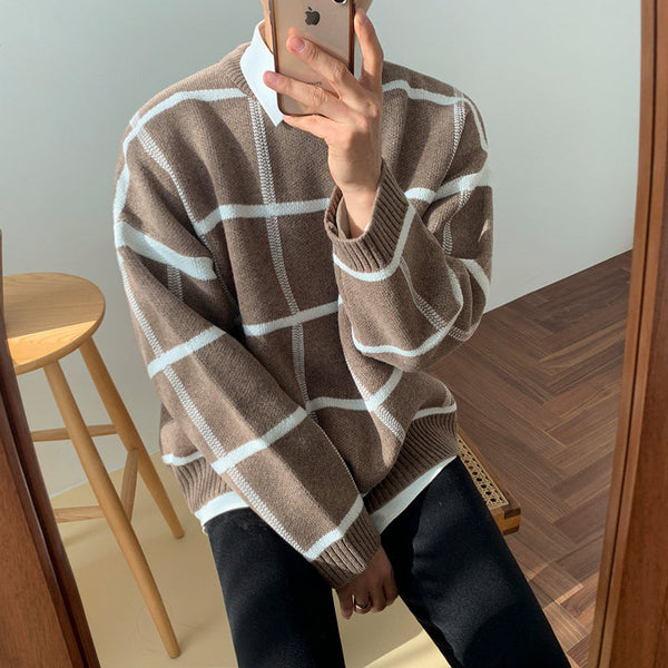 Autumn plaid Loose sweater