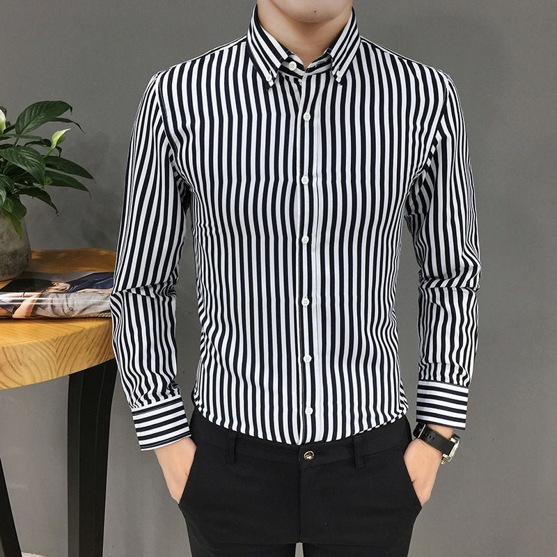 Long-Sleeved Striped Slim Handsome Shirt