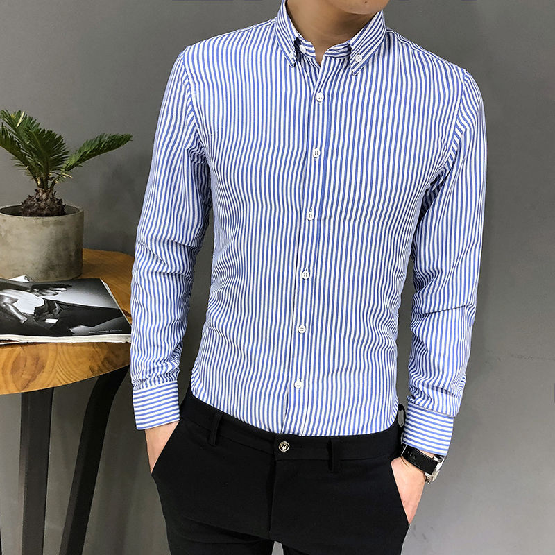Long-Sleeved Striped Slim Handsome Shirt
