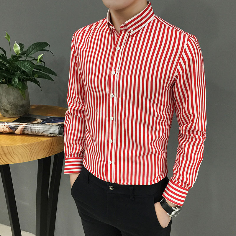 Long-Sleeved Striped Slim Handsome Shirt