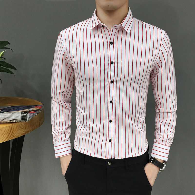 Long-Sleeved Striped Slim Handsome Shirt