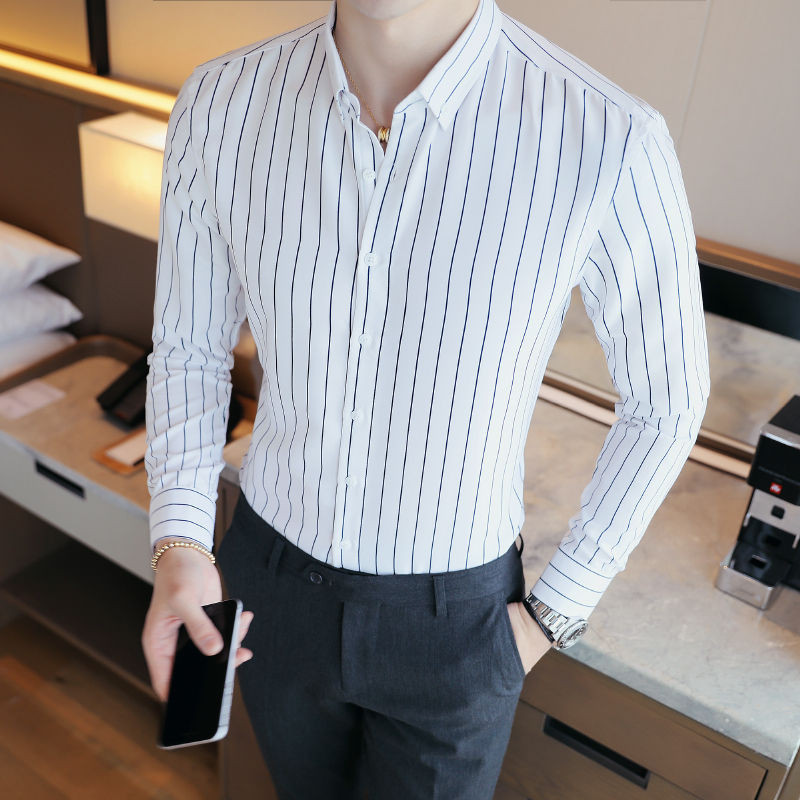 Long-Sleeved Striped Slim Handsome Shirt