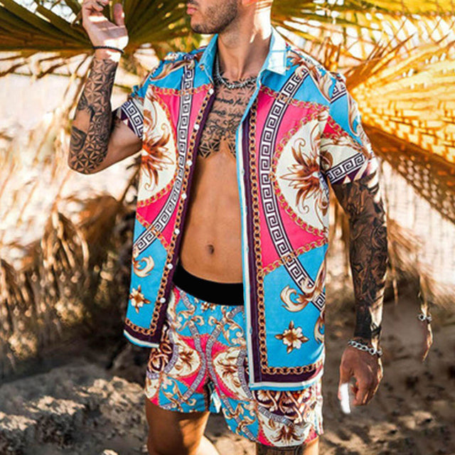 Floral Shirt Beach Two Piece summer set men