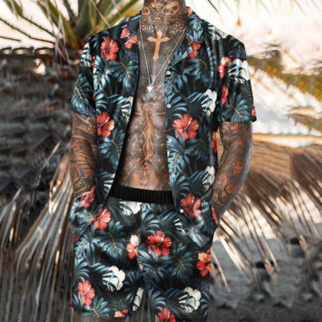 Floral Shirt Beach Two Piece summer set men