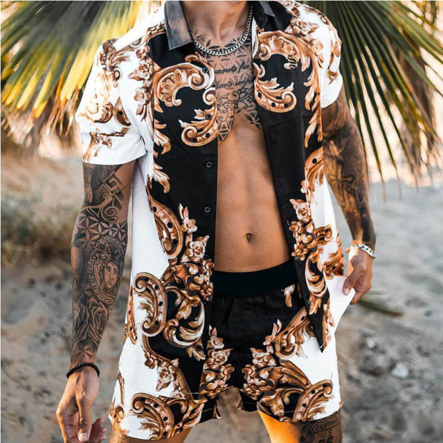 Floral Shirt Beach Two Piece summer set men