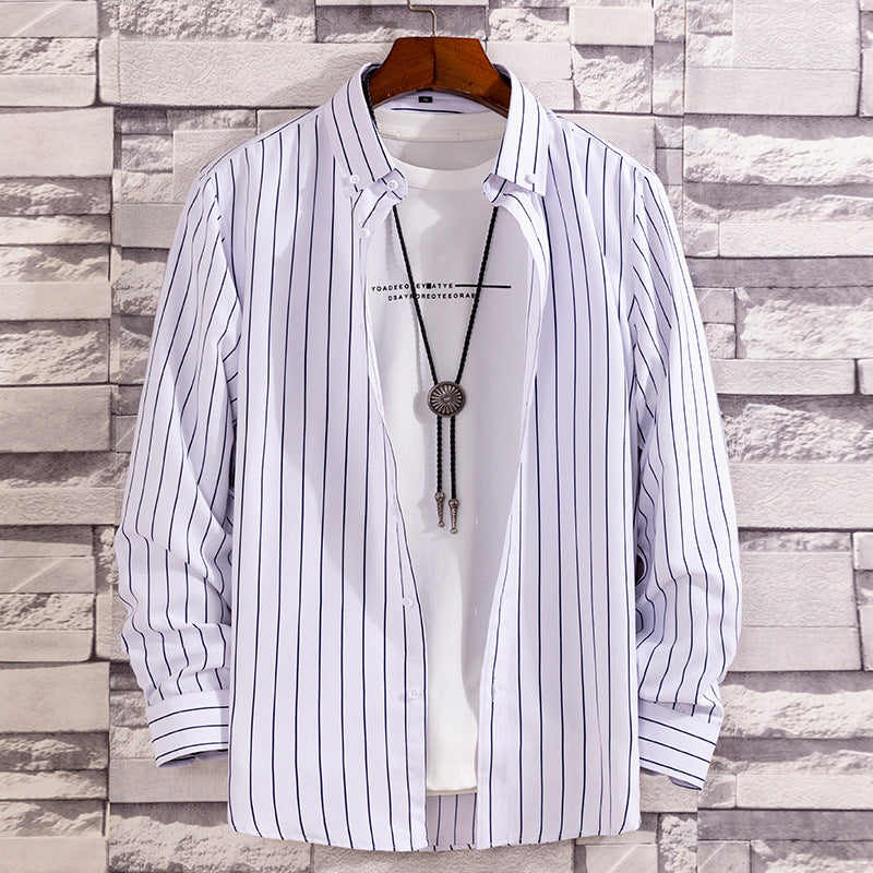 Casual Printed Long-sleeved Shirt Men's Peach Skin