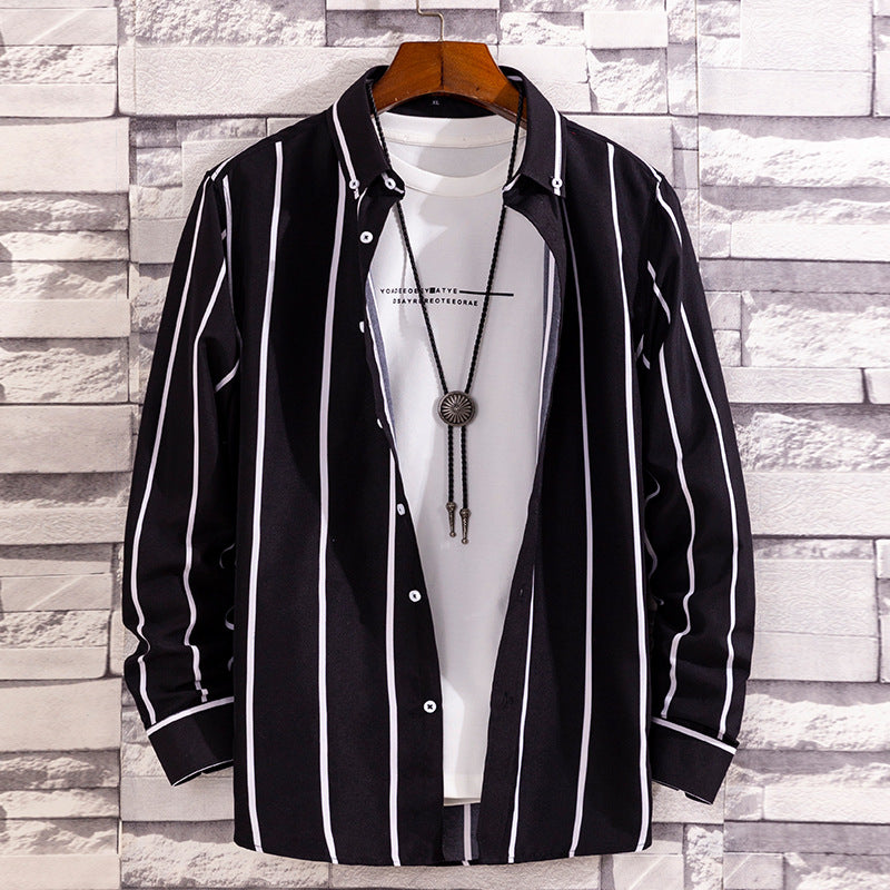 Casual Printed Long-sleeved Shirt Men's Peach Skin