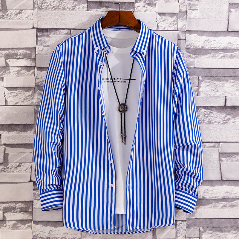 Casual Printed Long-sleeved Shirt Men's Peach Skin