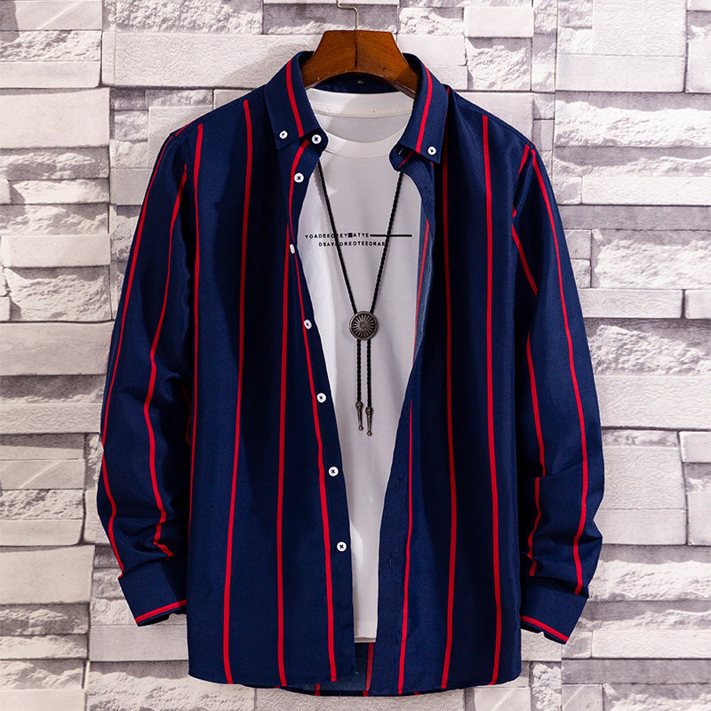 Casual Printed Long-sleeved Shirt Men's Peach Skin