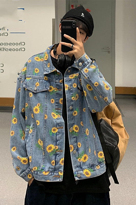 Little Daisy Denim Jacket Men's Hong Kong Style Korean Style Loose