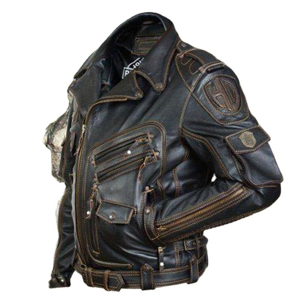 Autumn winter Style Leather Self-cultivation Multi Pocket Zipper Jacket