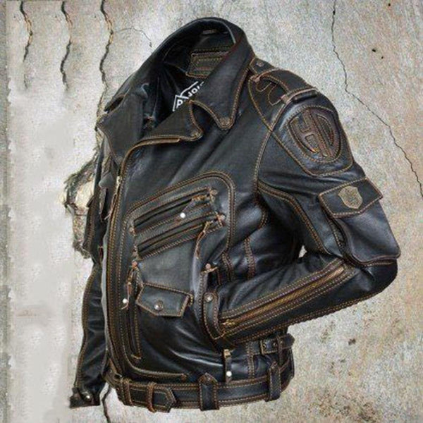 Autumn winter Style Leather Self-cultivation Multi Pocket Zipper Jacket
