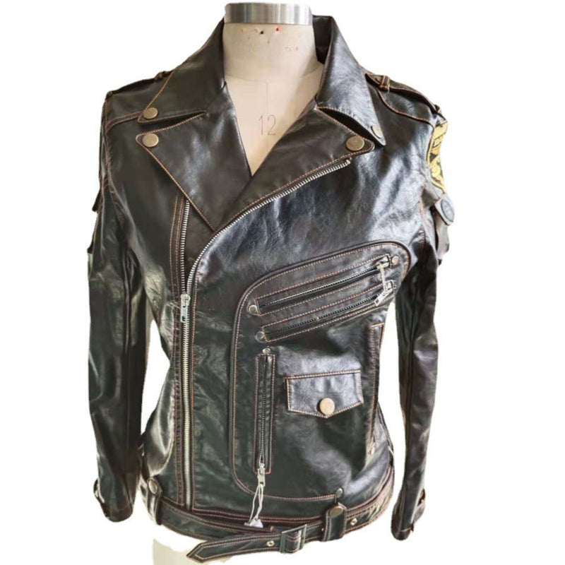 Autumn winter Style Leather Self-cultivation Multi Pocket Zipper Jacket