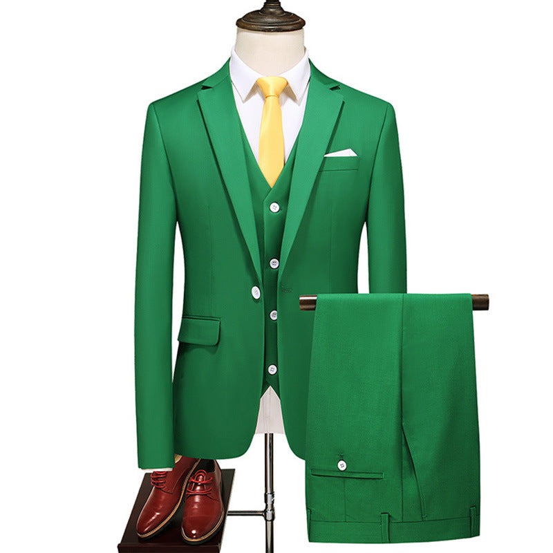 Men's Three-piece Evening Dress Banquet Wedding Korean Style Solid Color Suit