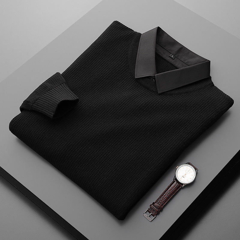Two-Piece Shirt Collar Knitted Sweater For Men