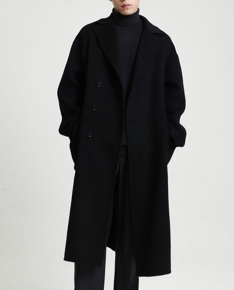 Long Double-faced Wool Overcoat Men