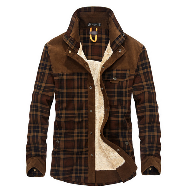 Men's plus velvet long-sleeved plaid shirt jacket
